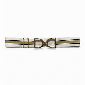 NWT Luxequine White & Metallic Gold Striped Equestrian Belt w/ Gold Buckle